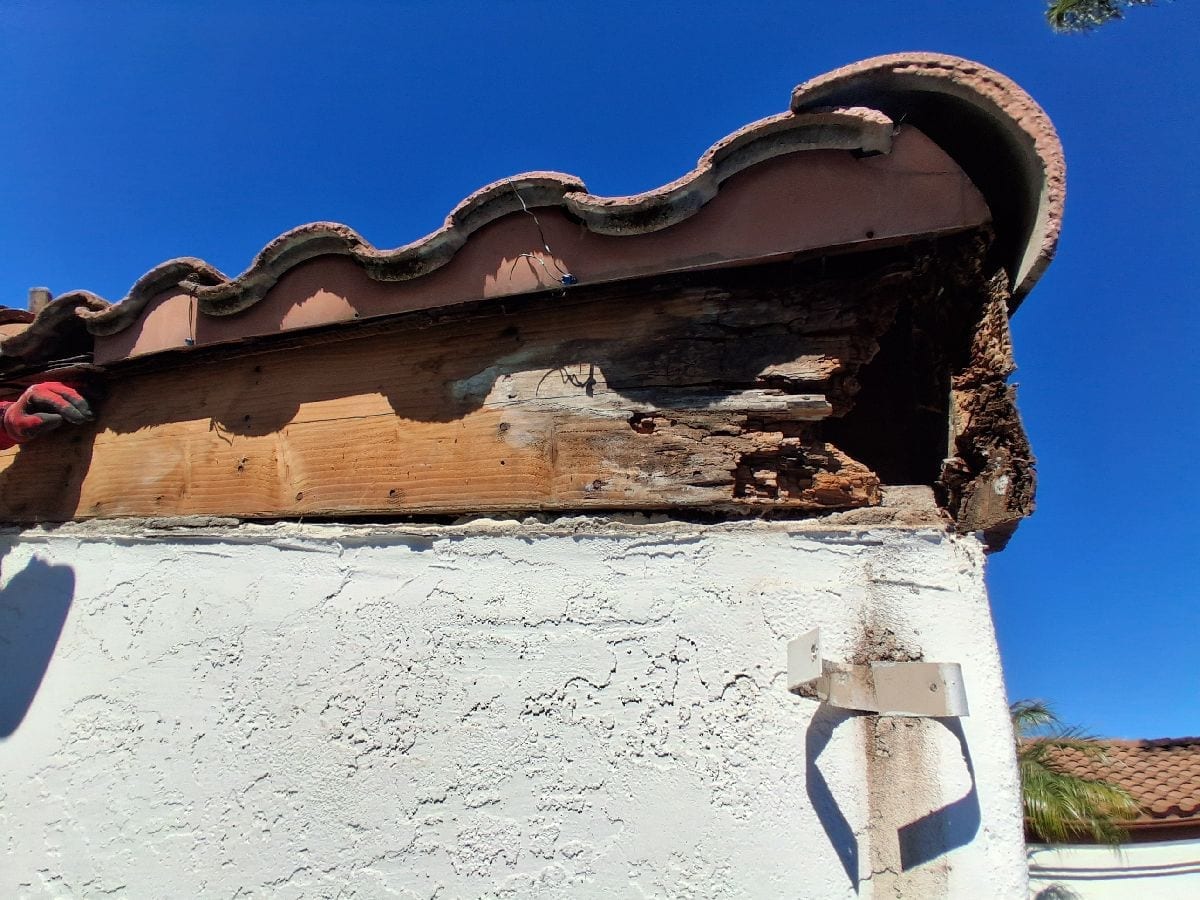 Visible deterioration at fascia and roof-edge wood documented on an AWC project